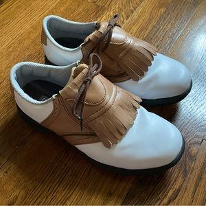 Womens Size 6 Footjoy Dry joys White-Luggage Brown Golf Shoes #99015 Cleats